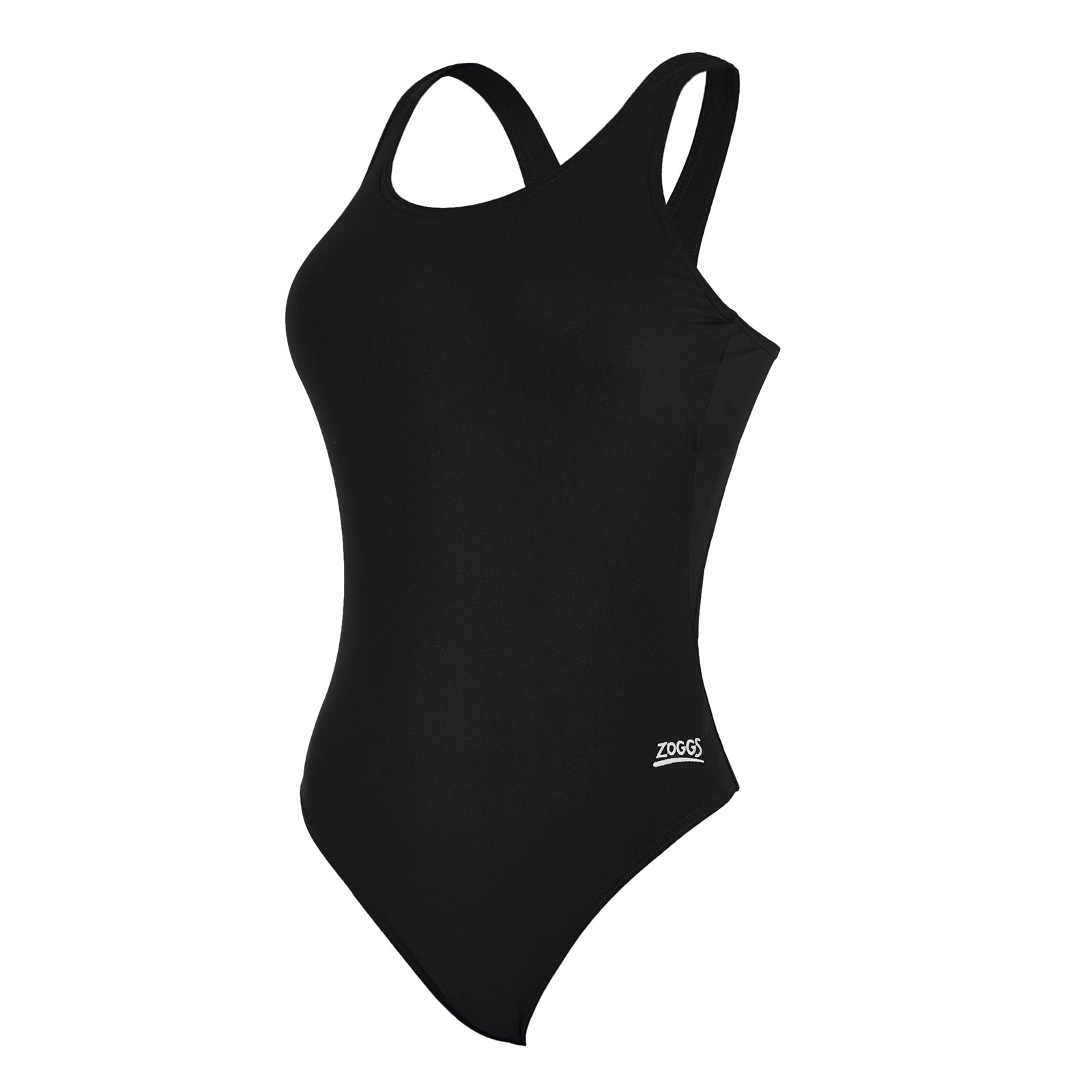 Zoggs Cottesloe Powerback ladies swimming costume in black, with sleek design and supportive fit for lap swimming and aquatic activities.