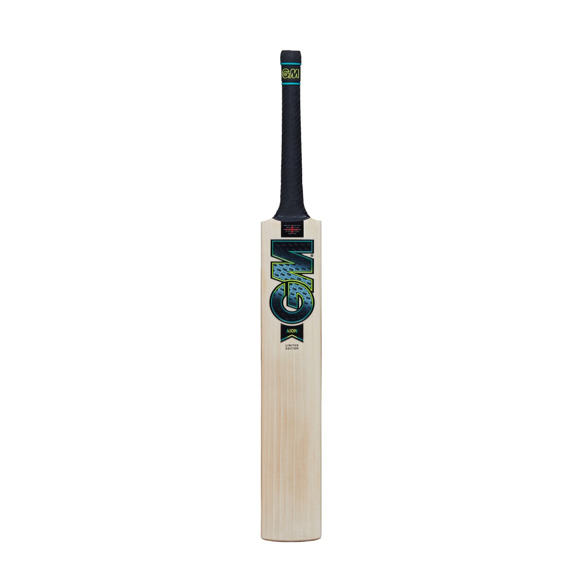 Gunn & Moore GM Aion 404 English Willow cricket bat showing the front profile with a smooth wooden finish and grip handle.