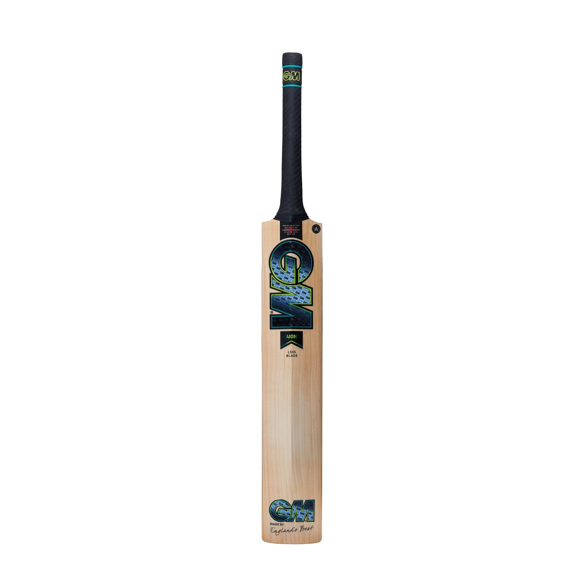 Gunn & Moore GM Aion 404 English Willow cricket bat with a polished back and sturdy handle for powerful batting.