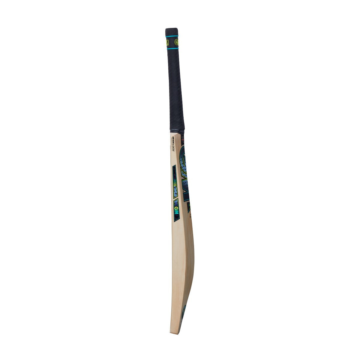 Gunn & Moore GM Aion 404 English Willow cricket bat shown from side profile with a smooth wooden finish and grip handle.