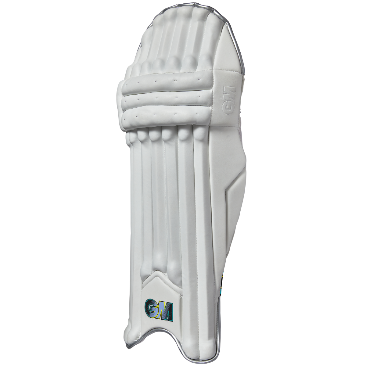 Front view of Gunn & Moore GM Cricket Aion 909 batting pads, padded protective gear for cricket players.