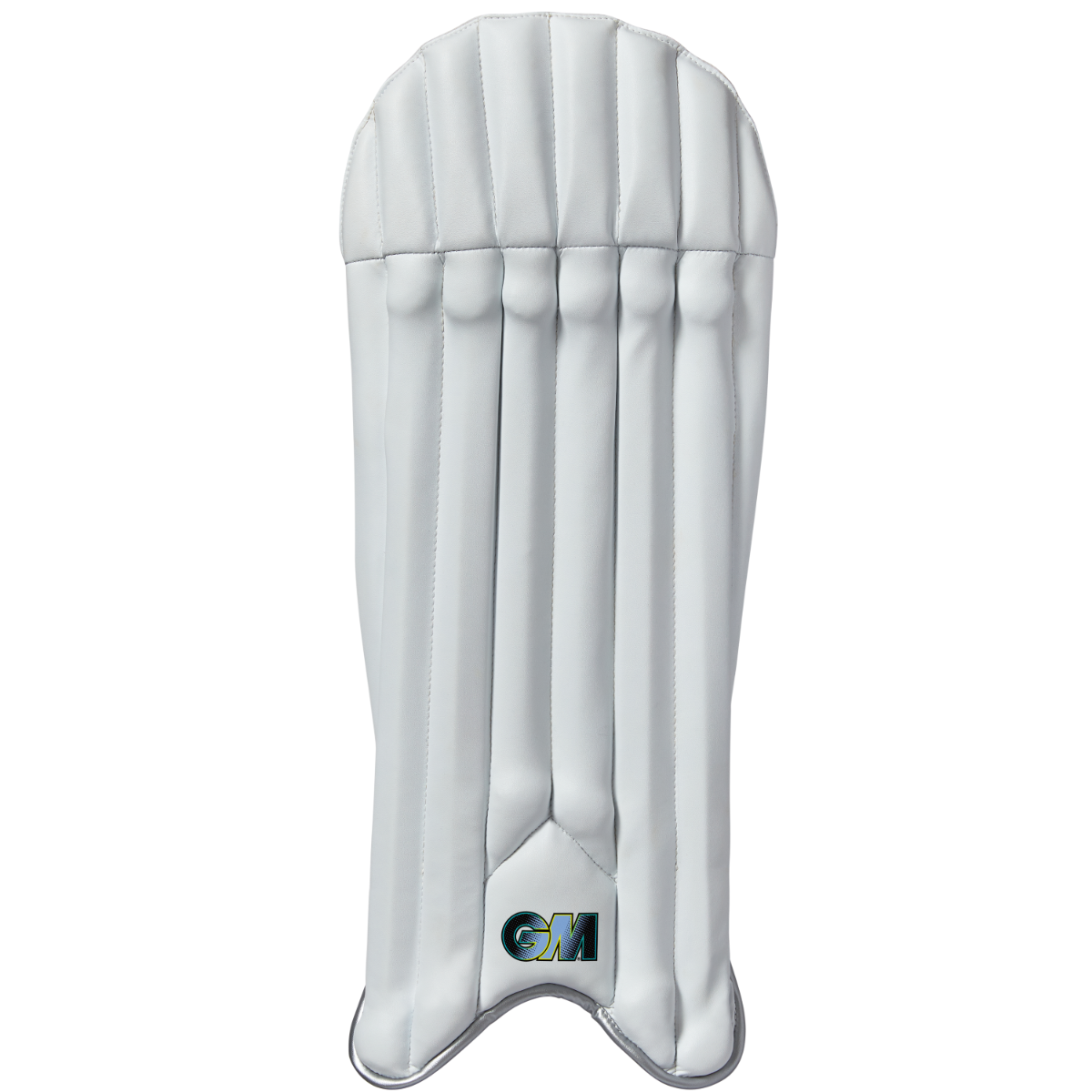 Front view of Gunn & Moore GM Cricket Aion Wicket Keeping Pads showing protective padding and adjustable straps.