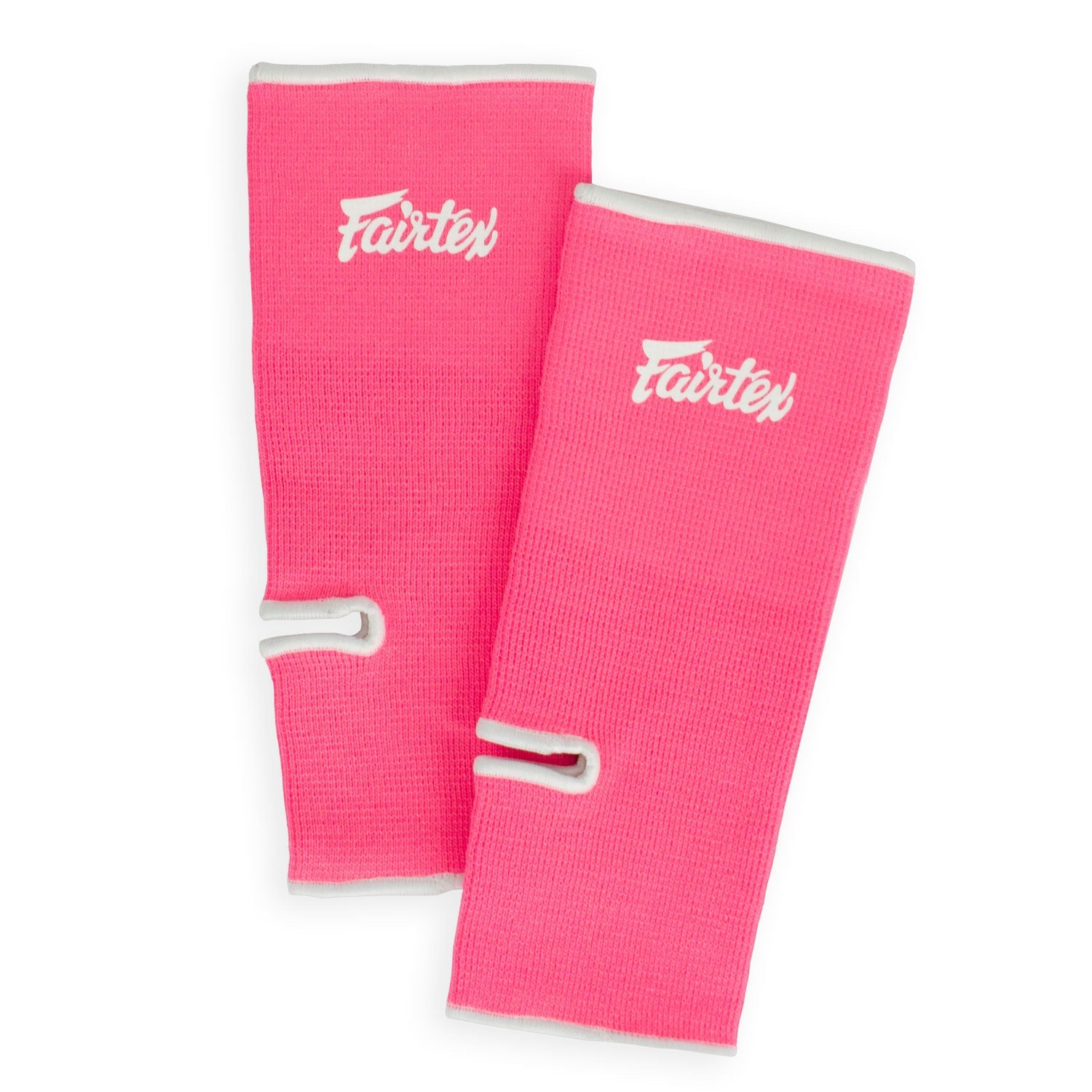 Fairtex pink and white ankle supports, sporting goods, flexible freesize braces for ankle stability and support during sports activities.