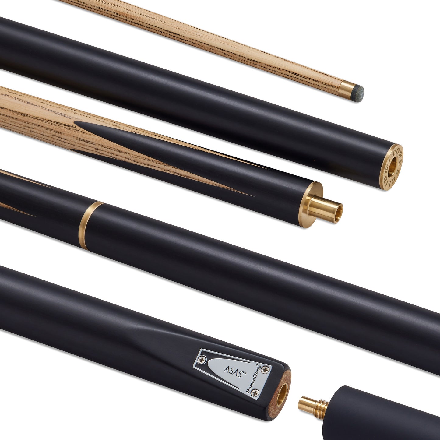 PowerGlide ASAS Ash Snooker Cue with 57-inch North American Ash shaft, hand spliced ebonised wood butt, 9.5mm tip, full size.