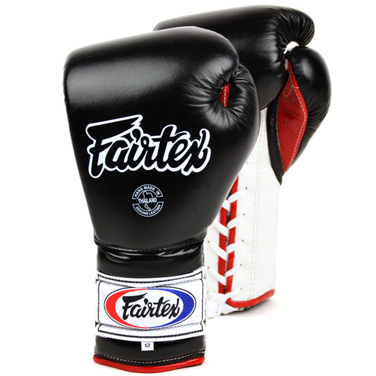 BGL7 Fairtex 12oz Black Mexican Lace-up Gloves