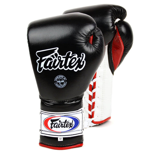 Fairtex Mexican Lace-up Muay Thai Boxing Gloves Black-White-Red