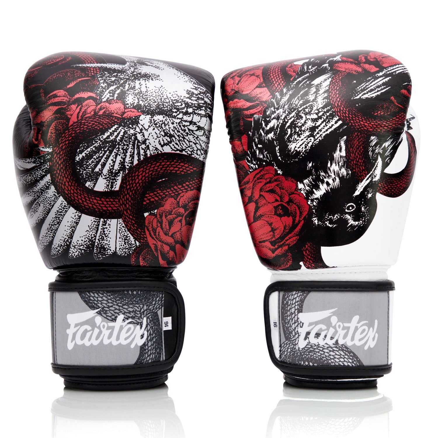 Fairtex BGV24 The Beauty of Survival limited edition boxing gloves with black and red design for martial arts training