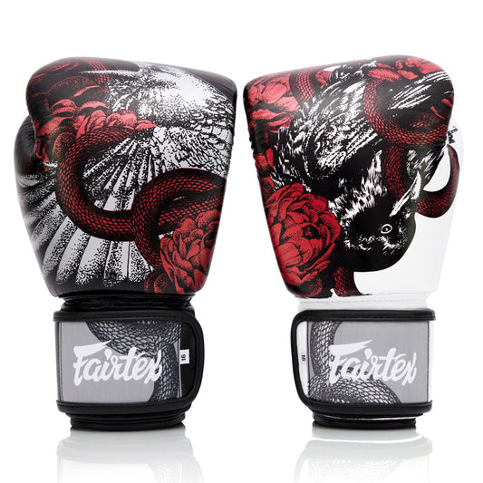 Fairtex BGV24 The Beauty of Survival limited edition boxing gloves with black and red design for martial arts training