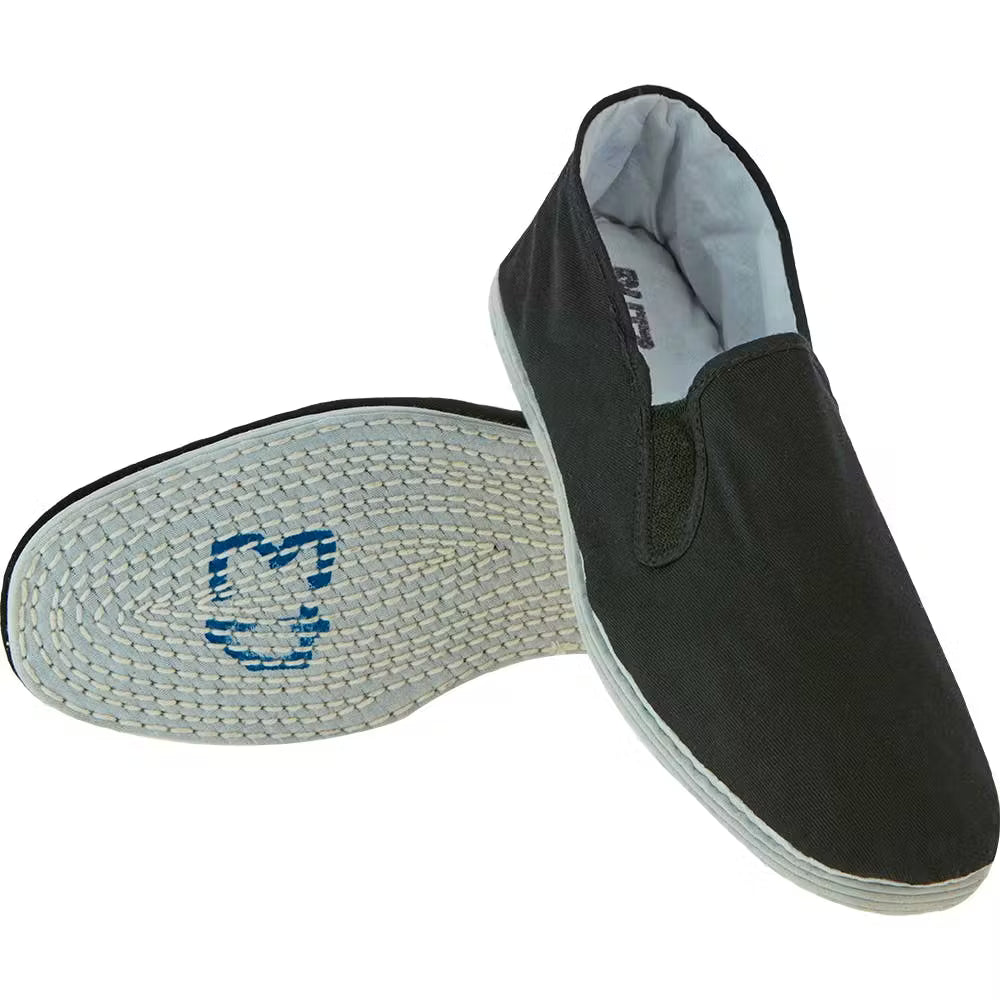 Blitz adult cotton sole Kung Fu shoes with black fabric upper, flexible martial arts footwear for training and practice.