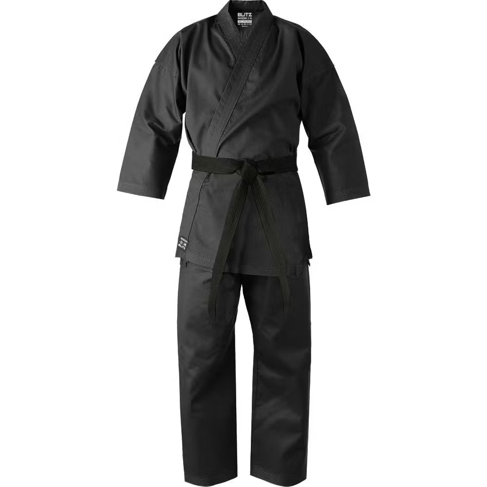 Black Blitz adult Shikon Jujitsu Gi 14oz, premium training uniform with reinforced stitching and traditional design.