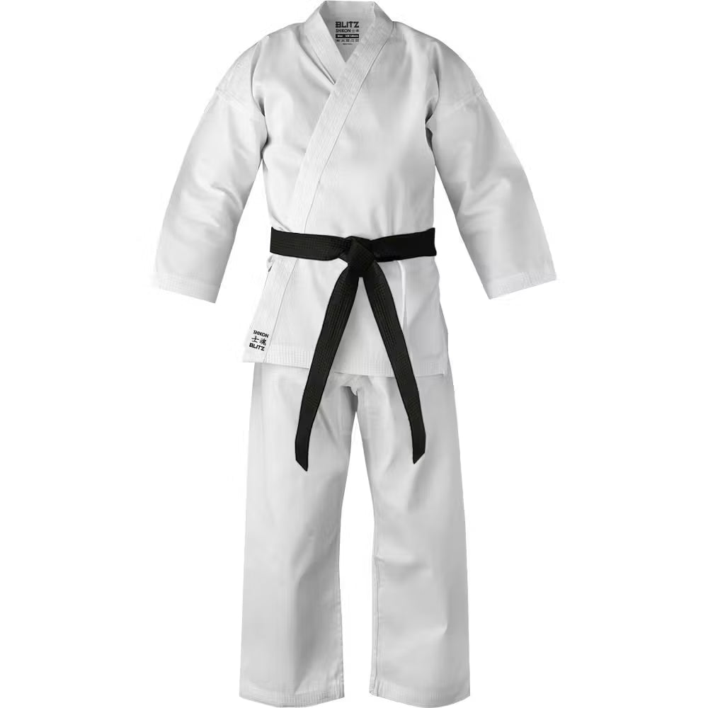 White Blitz Adult Shikon Jujitsu Gi 14oz, premium training suit with reinforced stitching and traditional design for martial arts practice.