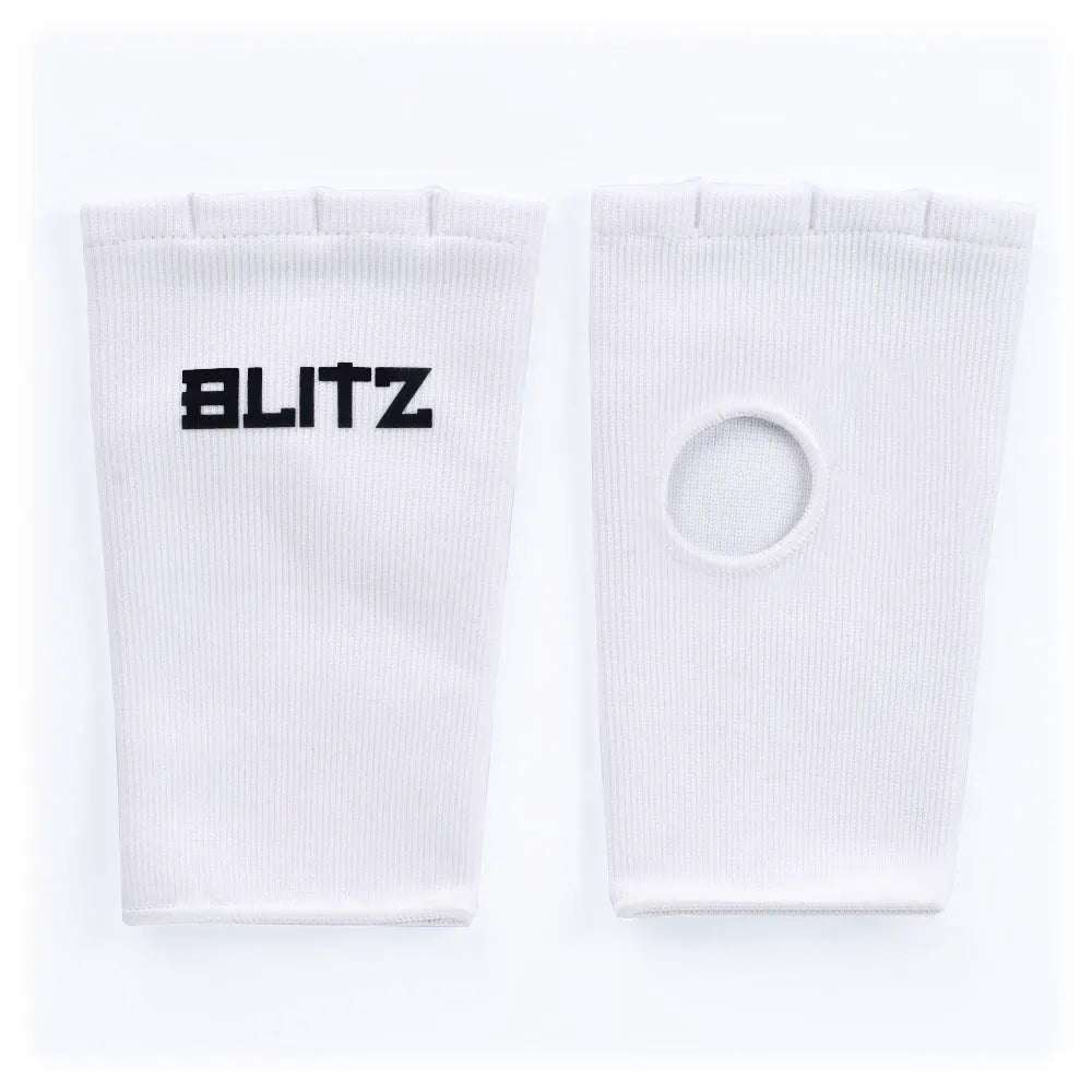 White Blitz Classic Inner Gloves for hand protection wraps, showing the snug fit and soft interior material.
