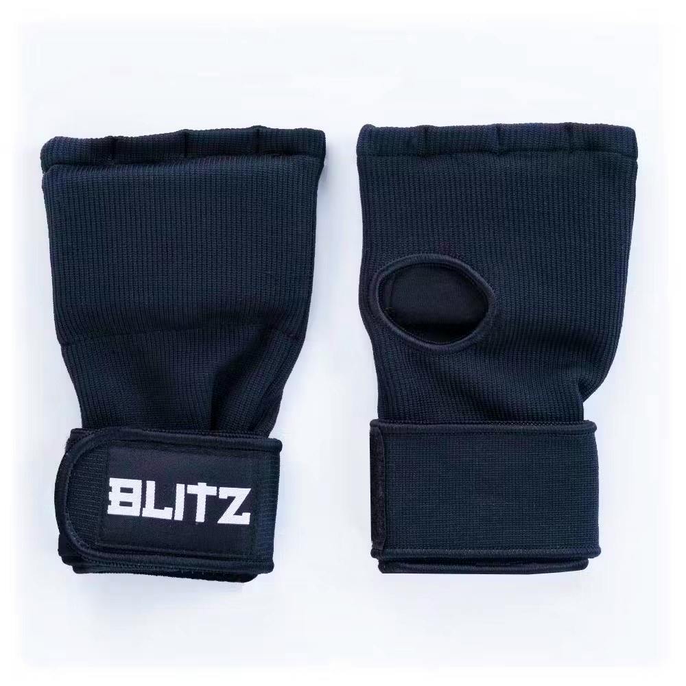 Black Blitz Club Inner Gloves hand wraps for protection, showing the snug fit and seamless design for boxing or martial arts training.