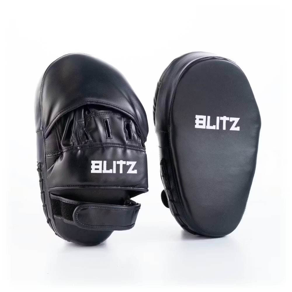 Pair of Blitz Cyclone Focus Pads, premium Thai training mitts with vibrant design, used for boxing and martial arts training.