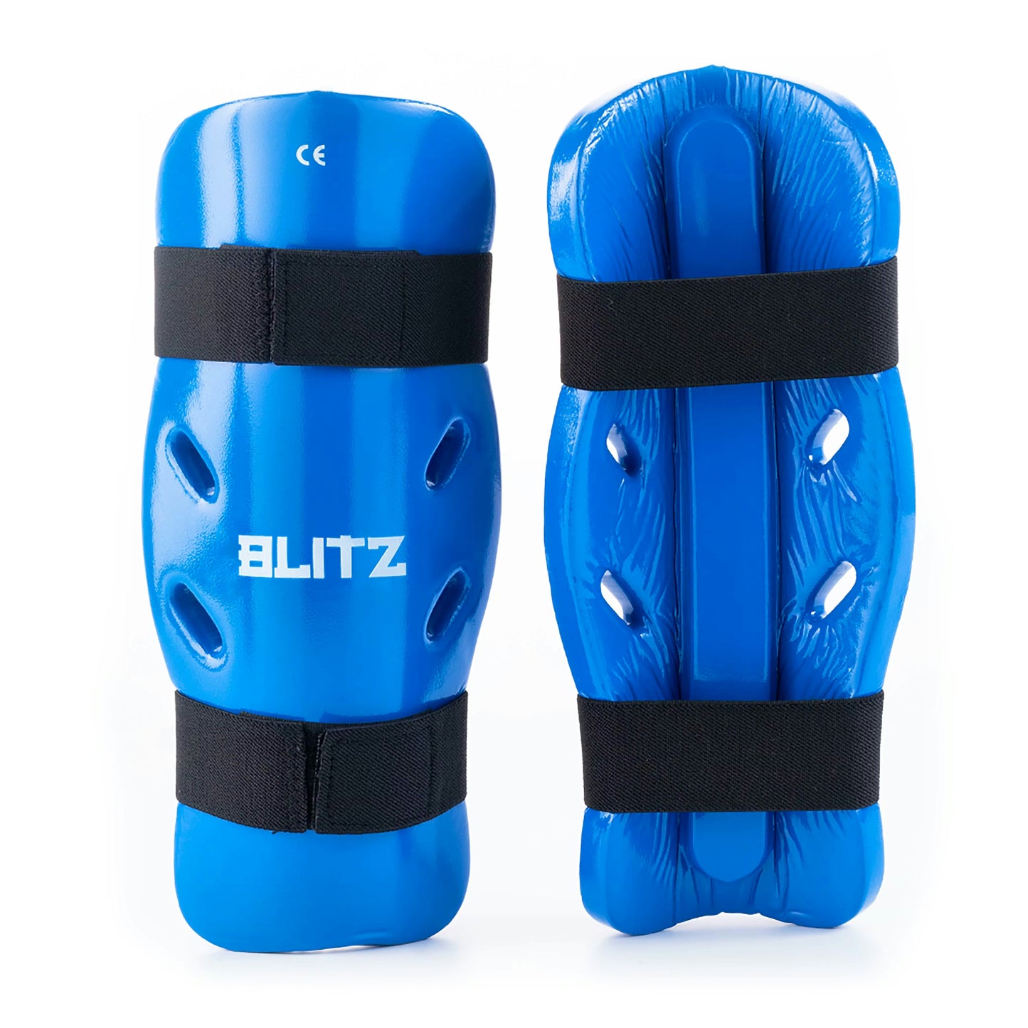 Blue Blitz Dipped Foam Shin Guards providing lightweight shin protection with padded dipped foam design for impact absorption.