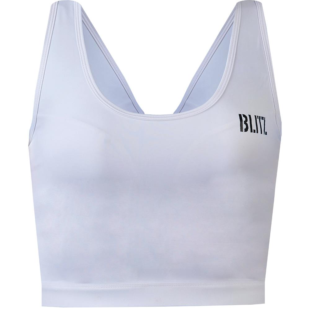 White Blitz Female Vest Top Maxi Guard chest protection body armor for women, showing the protective vest design and fit.