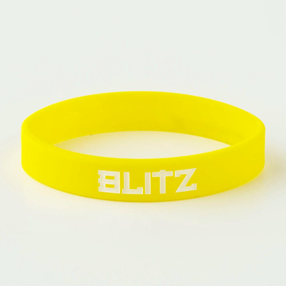 Yellow Blitz Grading Wrist Band displaying belt grade, made of durable material for martial arts or training accessories.