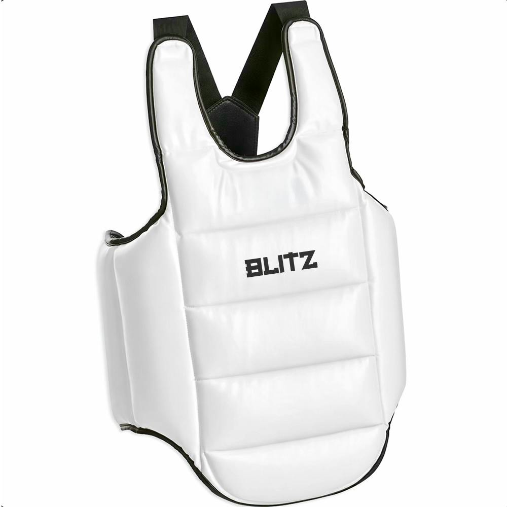 Blitz Intercept reversible body protector with chest protection in white and black, designed for impact resistance and safety.