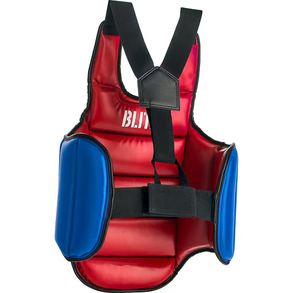 Blue Blitz Intercept Reversible Body Protector with chest armor, designed for impact protection and body safety.