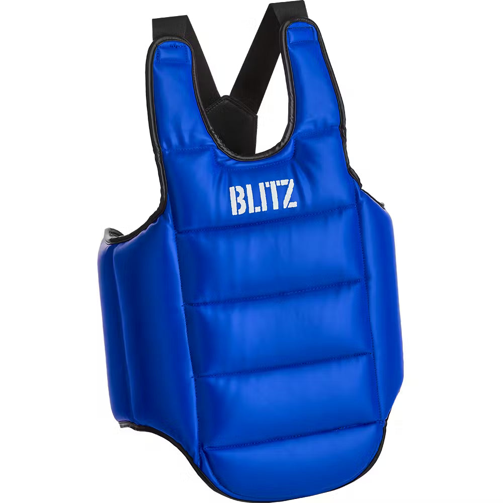 Blue Blitz Intercept reversible body protector with chest armor, designed for impact protection and safety during physical activities.