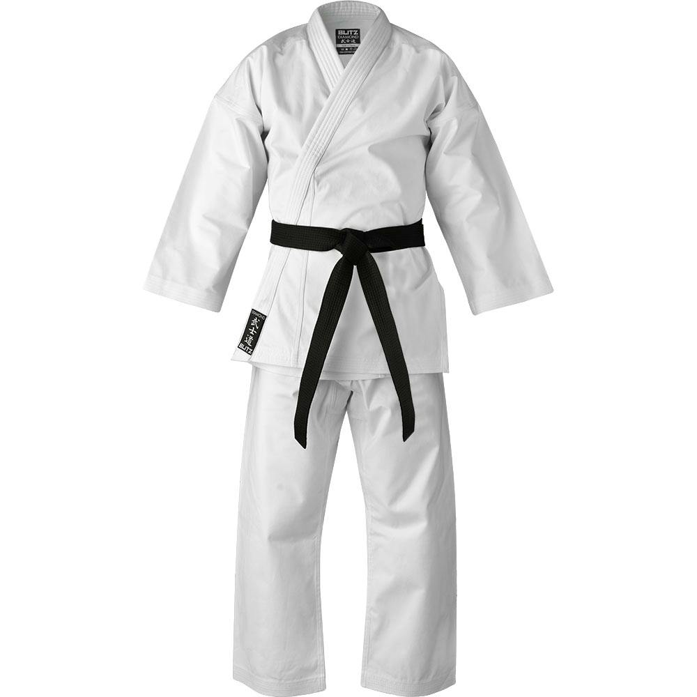 White Blitz Kids Diamond Karate Gi 14oz, youth competition suit with reinforced stitching and traditional karate uniform design.