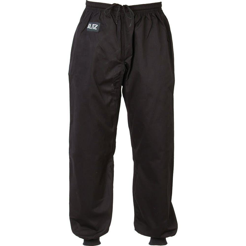 Black Blitz Kids Kung Fu trousers for youth Tai Chi training, lightweight cotton pants with elastic waistband and traditional design.