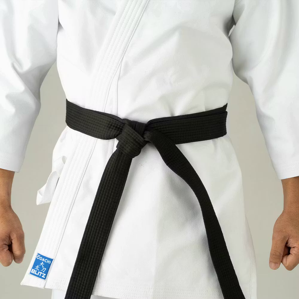 Blitz Kids Odachi Kata Karate Gi in 14oz, white martial arts uniform for children, with traditional design and reinforced stitching.