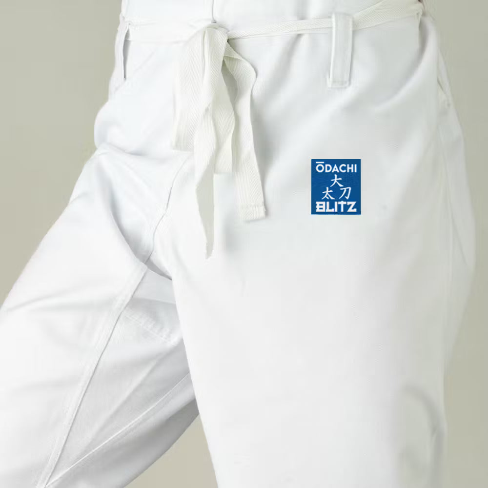 Blitz Kids Odachi Kata Karate Gi in 14oz, white karate uniform for children, with traditional design and reinforced stitching.