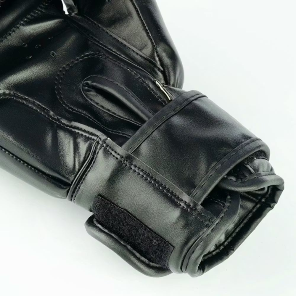 Black Blitz Kids Omega boxing gloves for youth training, featuring padded hand protection and secure strap closure.