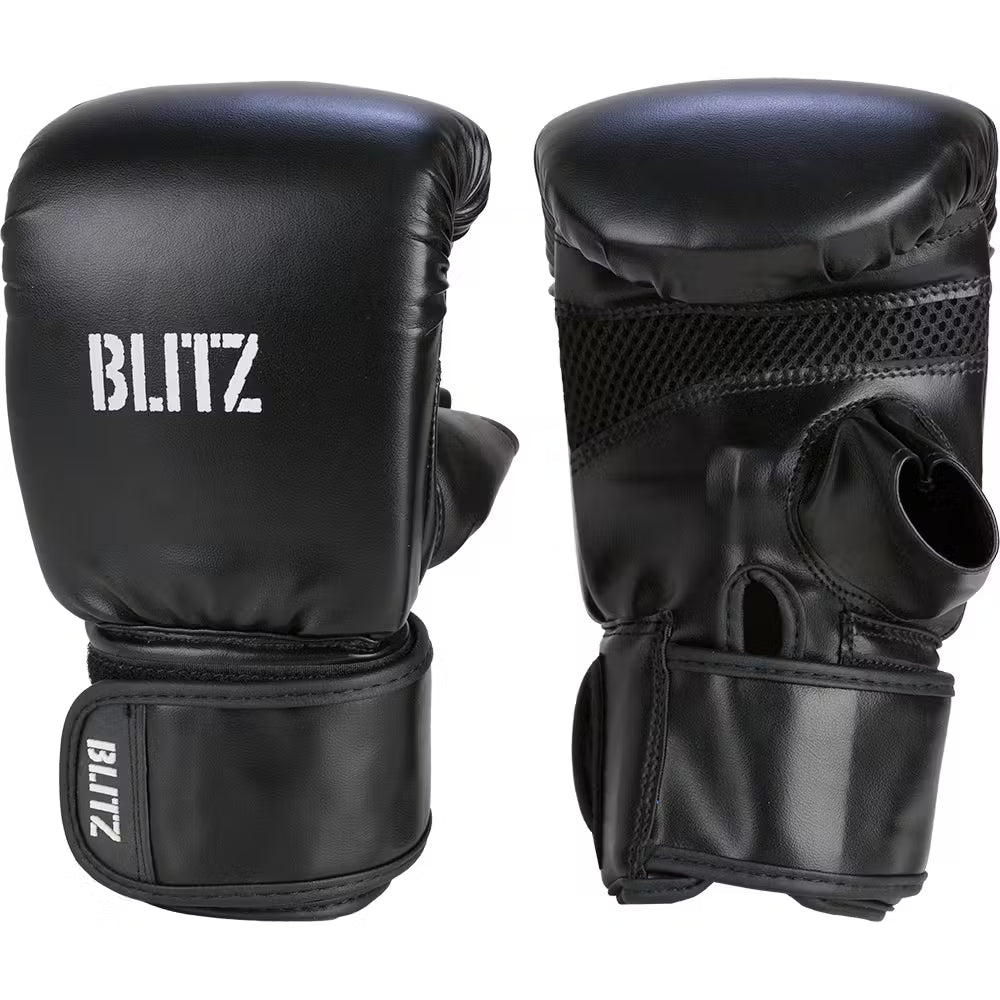 Black Blitz Nama Hide Mitt Bag Gloves made of premium leather, designed for protection and durability during boxing training.