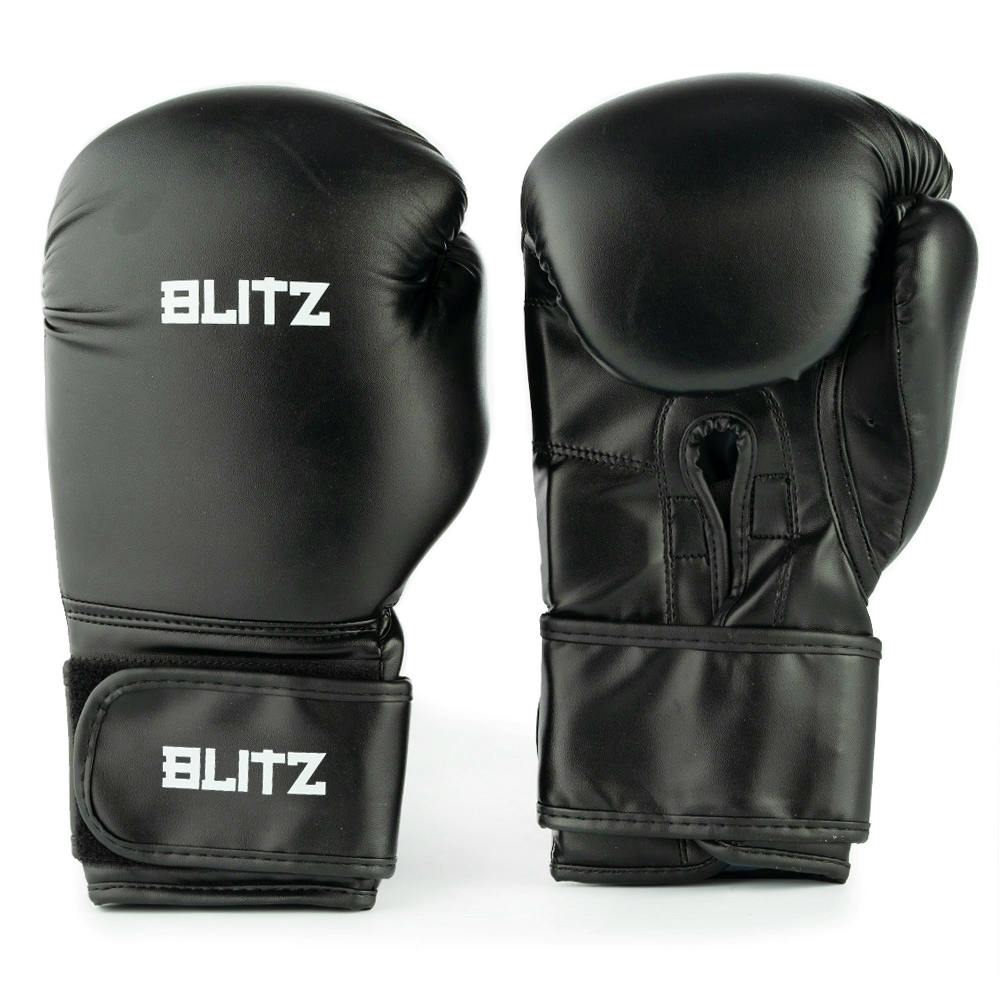 Black Blitz Pro Boxing Gloves for professional training, featuring padded wrists and durable leather construction.