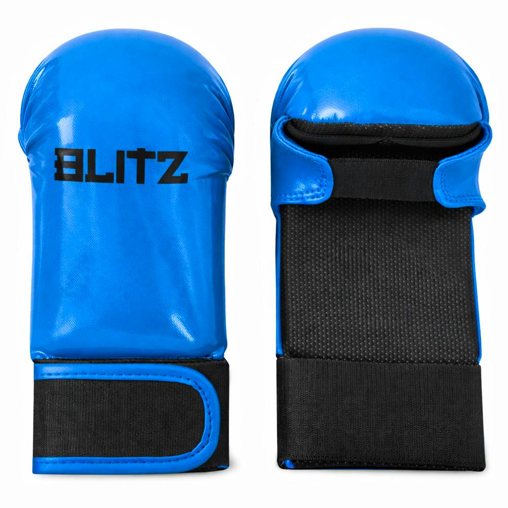 Blue Blitz Pro Elite Karate gloves without thumb, lightweight martial arts mitts for training and sparring.