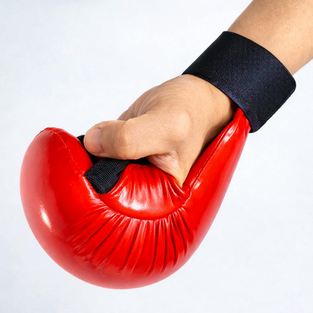 Red Blitz Pro Elite Karate gloves without thumb, lightweight martial arts mitts for training and competition.