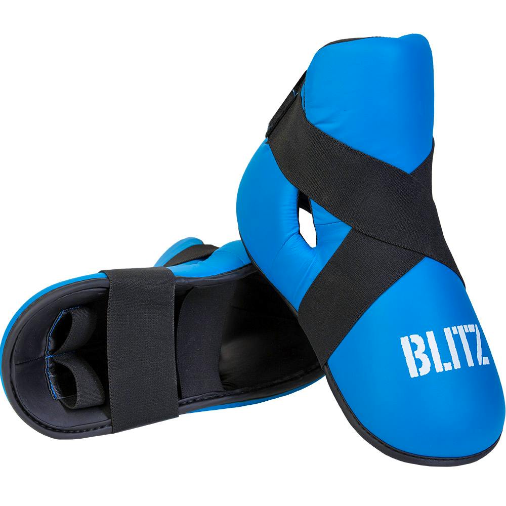 Blue Blitz semi-contact foot protector, lightweight guard designed for foot protection during martial arts or contact sports.