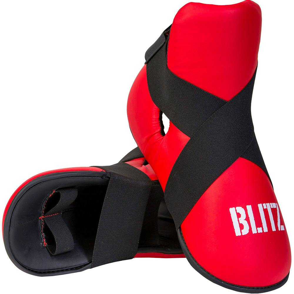 Red Blitz semi-contact foot protector with lightweight padding, designed for foot guards in martial arts and combat sports.