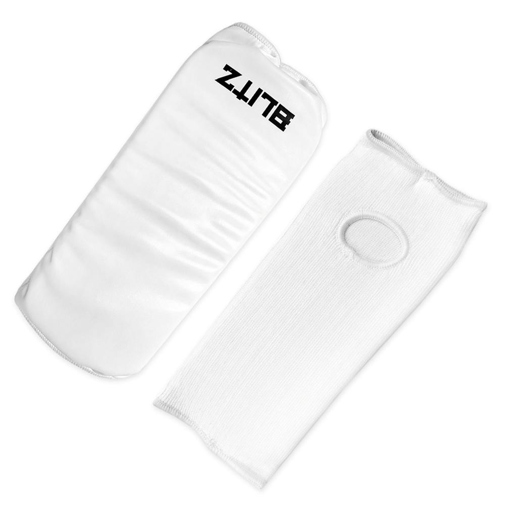 White Blitz Shobu Ippon Mitts for martial arts protection, featuring padded gloves with secure wrist straps for training and sparring.