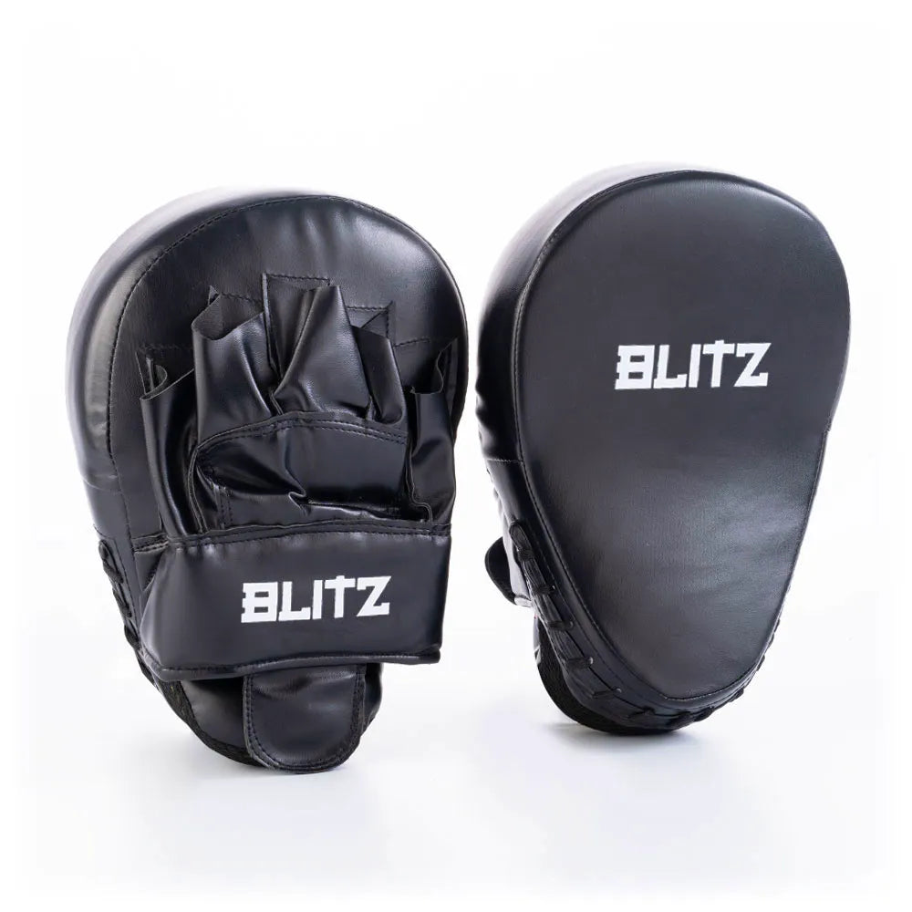 Pair of Blitz Tornado Focus Thai Pads for martial arts training, featuring durable construction and adjustable straps for a secure fit.