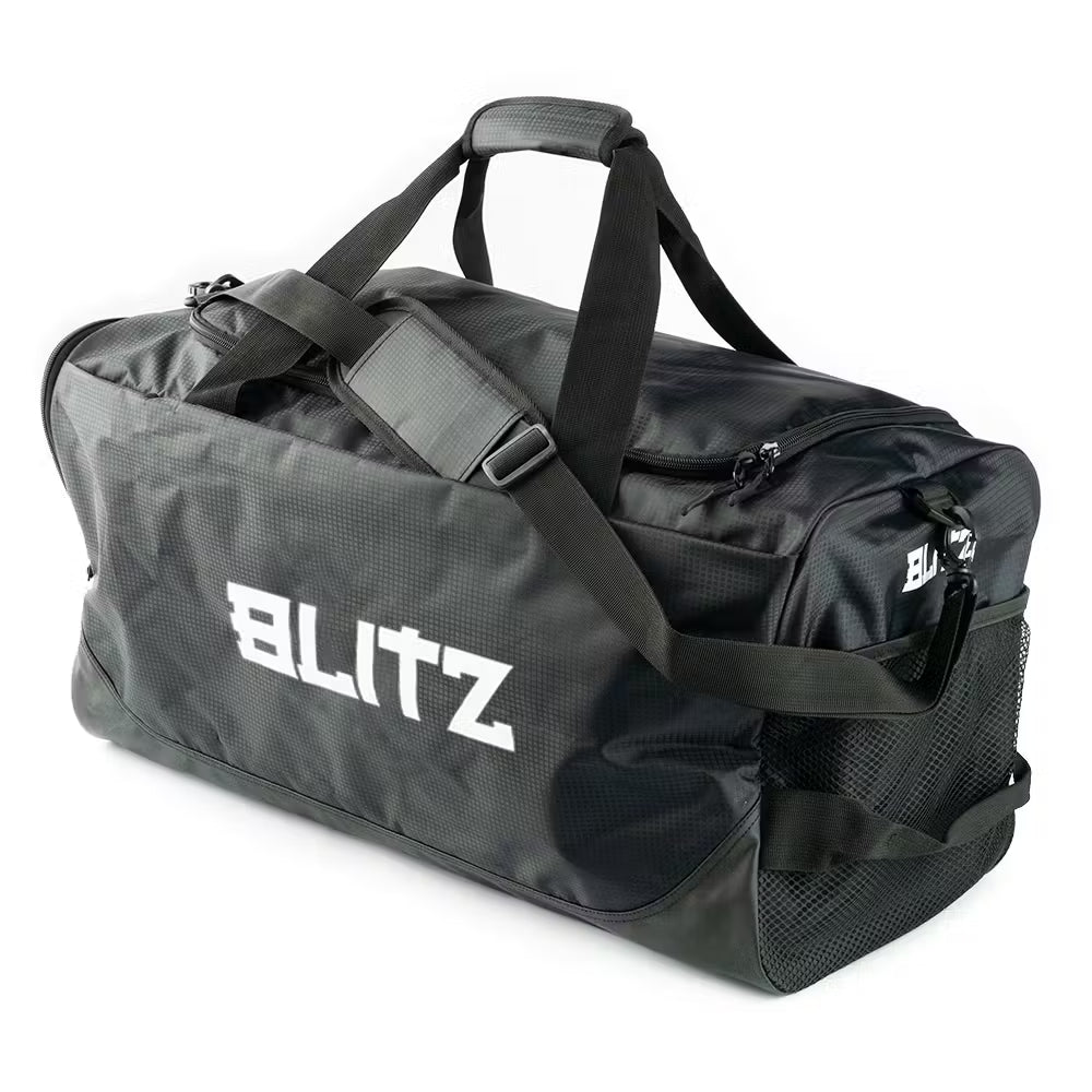 Blitz training duffel bag for sports equipment storage, shown with sturdy handles and spacious main compartment.