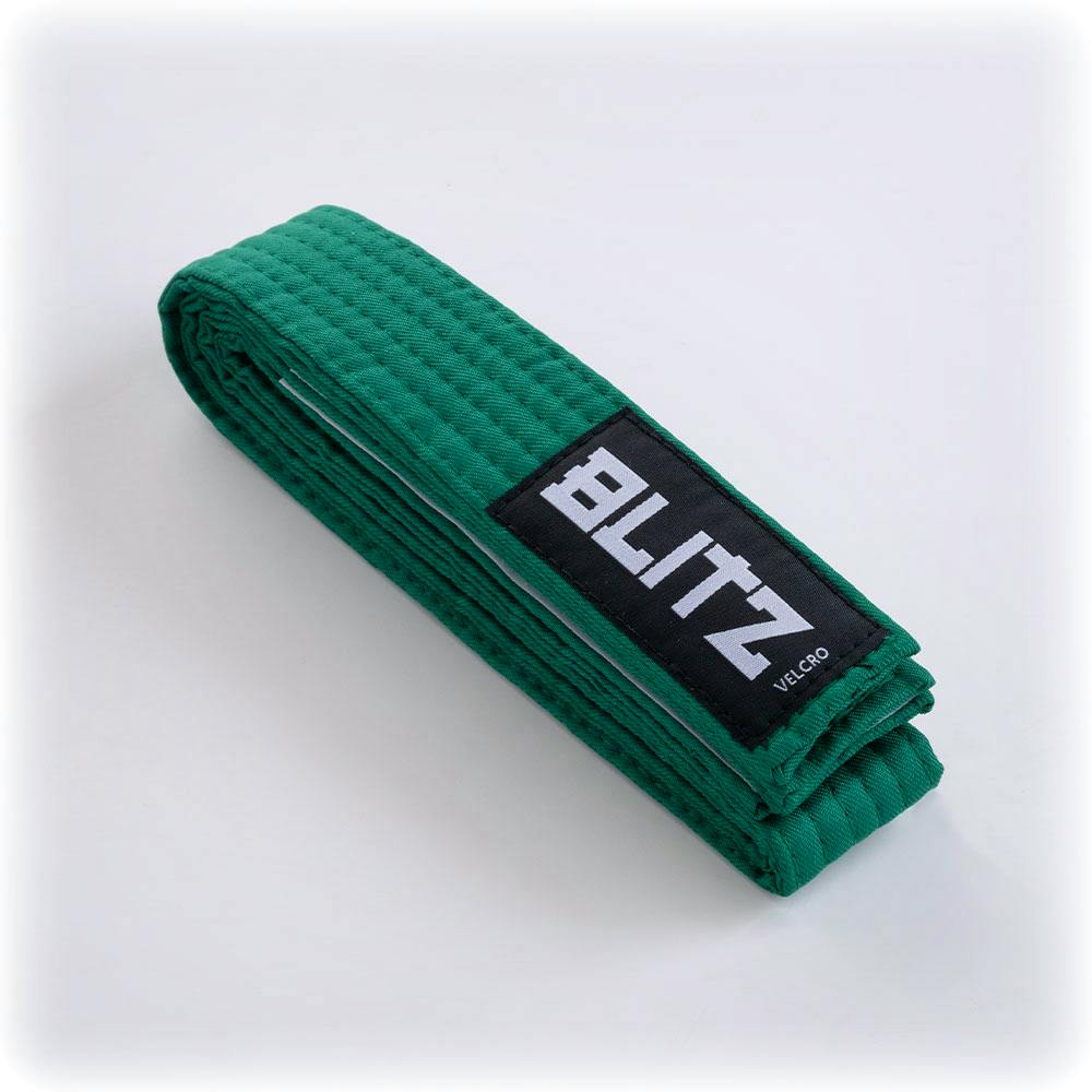 Green Blitz Velcro belt for kids martial arts, 150cm, adjustable cloth belt with Velcro closure for training and competitions.