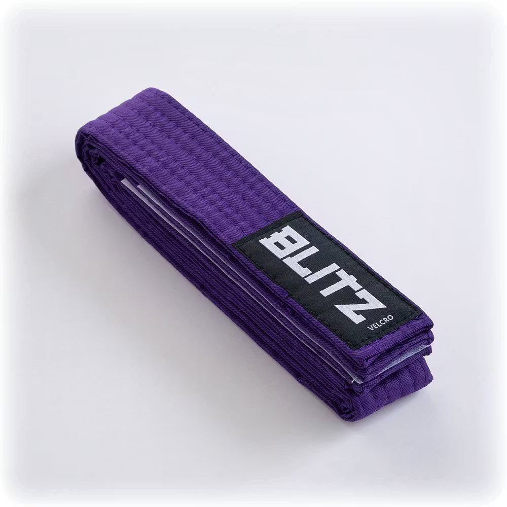 Purple Blitz Velcro belt for kids martial arts, 150cm, adjustable fabric belt with Velcro closure for martial arts training.