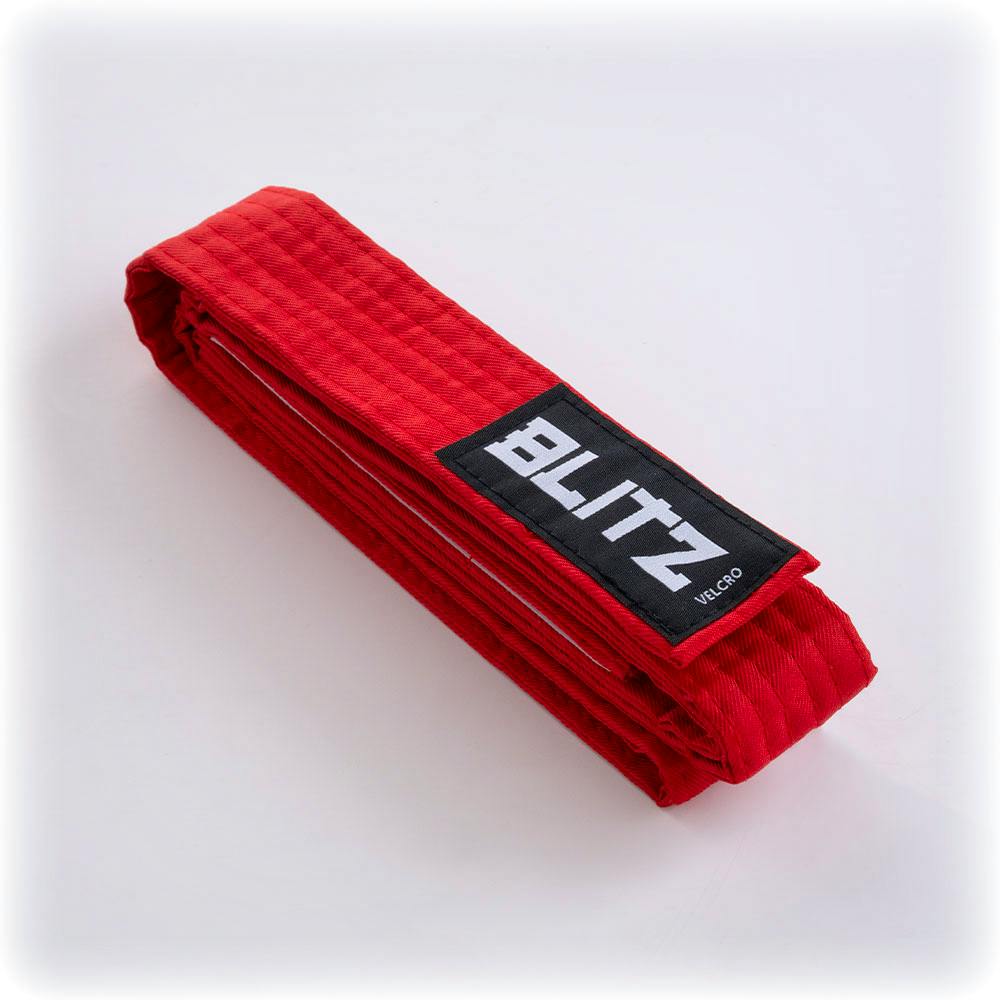 Red Blitz Velcro belt for kids martial arts, 150cm, adjustable belt with secure velcro closure, suitable for martial arts uniforms.
