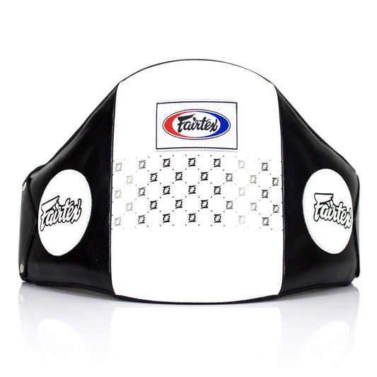 Fairtex Muay Thai Boxing Standard Leather Belly Pad Black-White