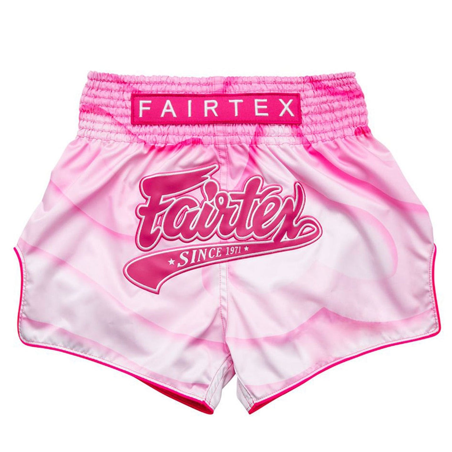 Fairtex Alma Muaythai shorts in black and red with bold branding, designed for martial arts training and competition.