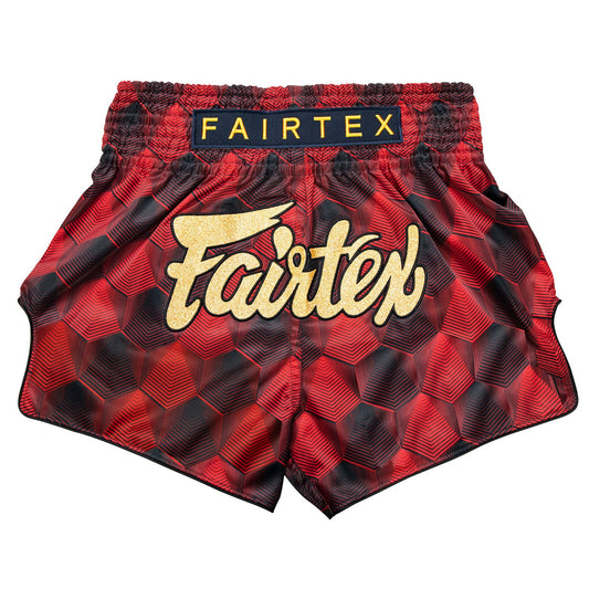 Fairtex Muaythai shorts in red stealth color, featuring a sleek design suitable for martial arts training and competitions.