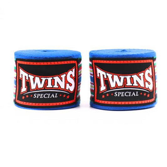 Twins Muay Thai Boxing 5m Cotton Handwraps Blue Striped