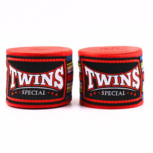 Twins Muay Thai Boxing 5m Cotton Handwraps Red Striped