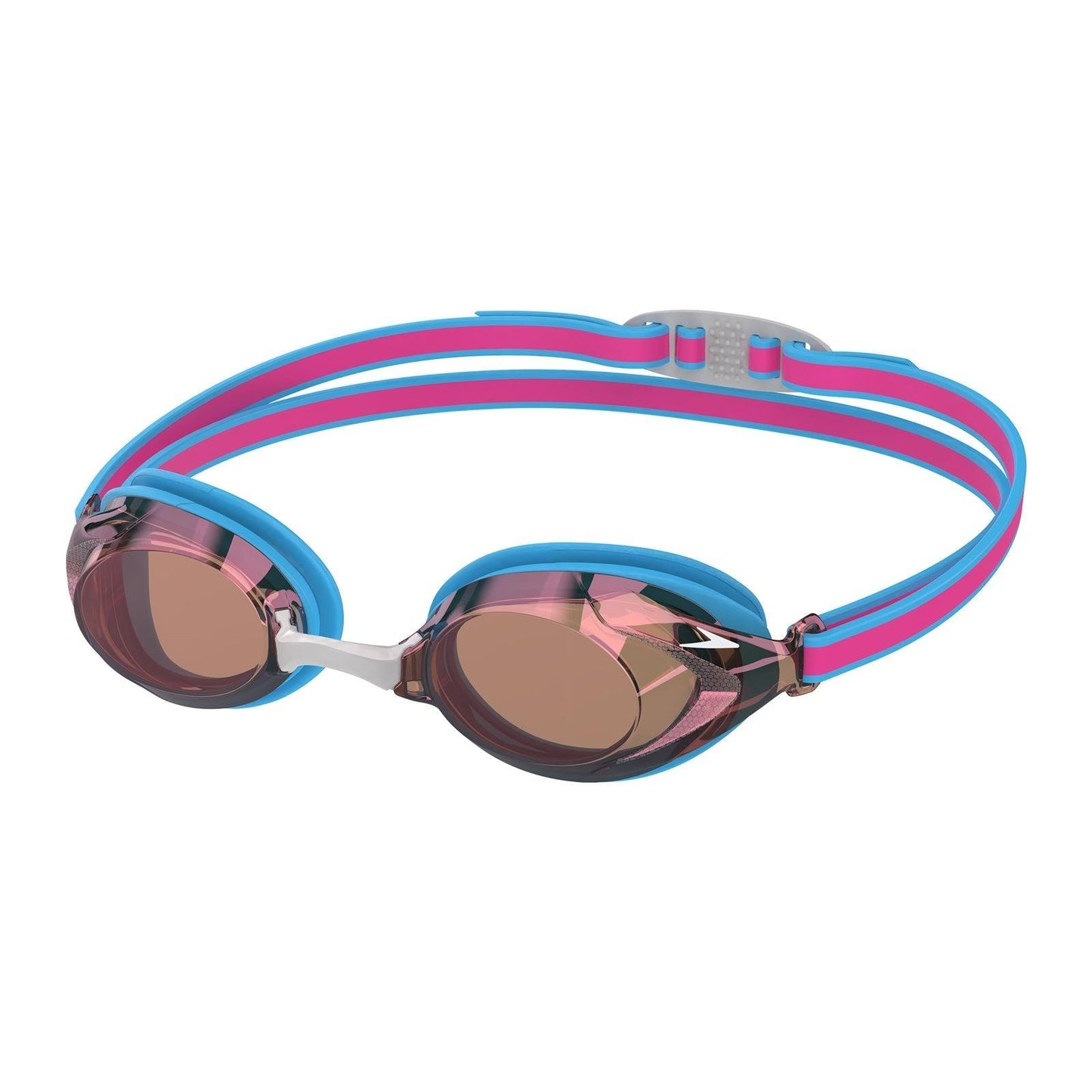 Junior Speedo Vanquisher 3.0 mirror goggles with adjustable straps and reflective lenses for kids' swimming.