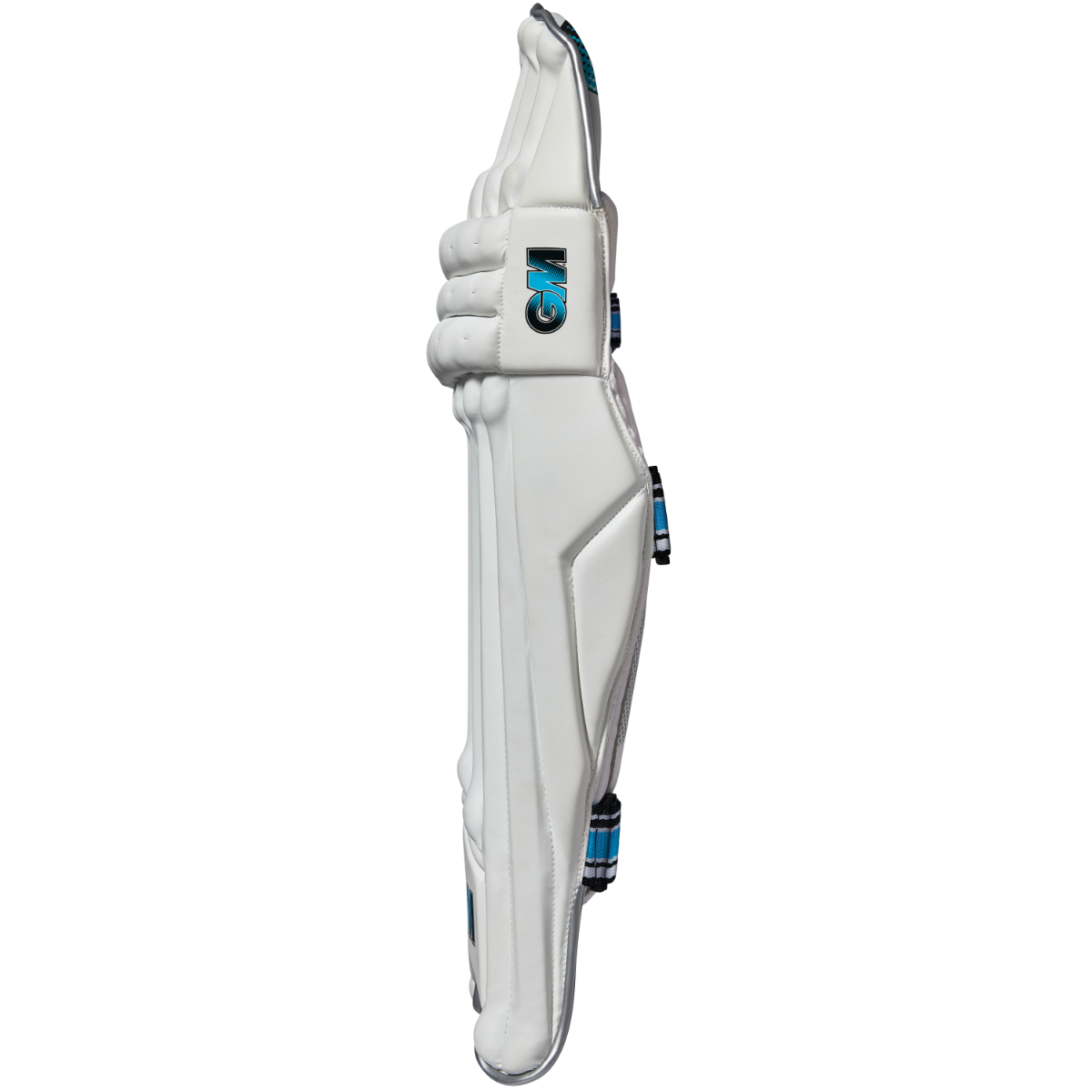 Gunn & Moore GM Cricket 606 batting pads shown in profile, white with black and red accents, designed for cricket batting protection.