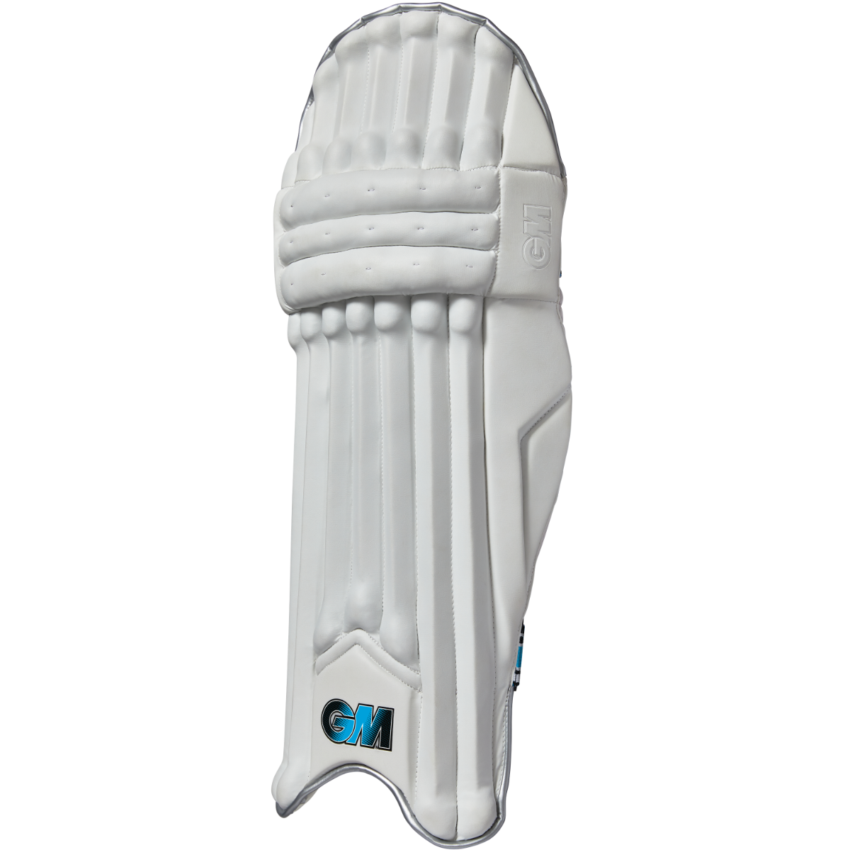 Gunn & Moore CRICKETGM GM Cricket Original Batting Pads with white and navy design, front view showing padding and straps.