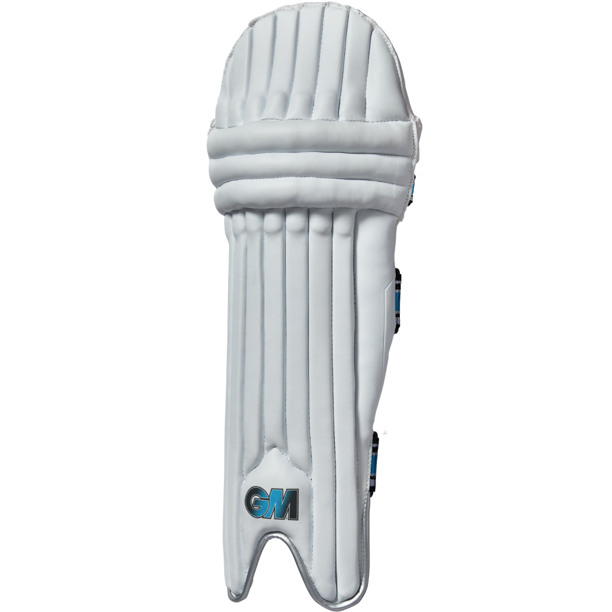 Gunn & Moore CRICKETGM batting pads with protective front and adjustable straps for cricket players.